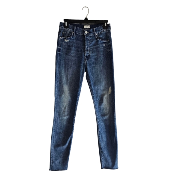 MOTHER The Stunner Ankle Fray Grafilli Girl Blue Skinny Jeans 26 Preowned - Picture 1 of 10
